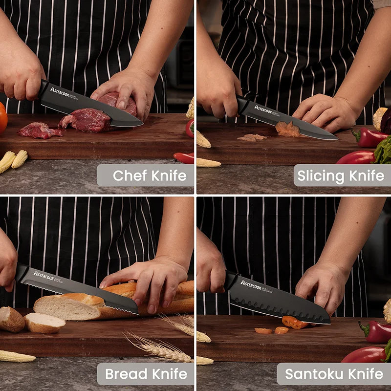 Astercook 15 Piece Knife Set With Built In Sharpener Block