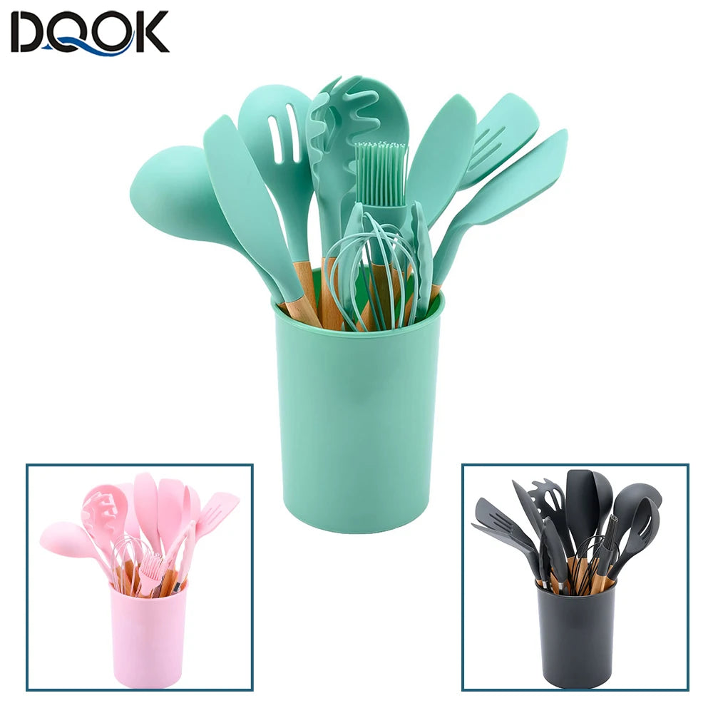 Silicone Kitchen Utensils With Wooden Handle Spatulas