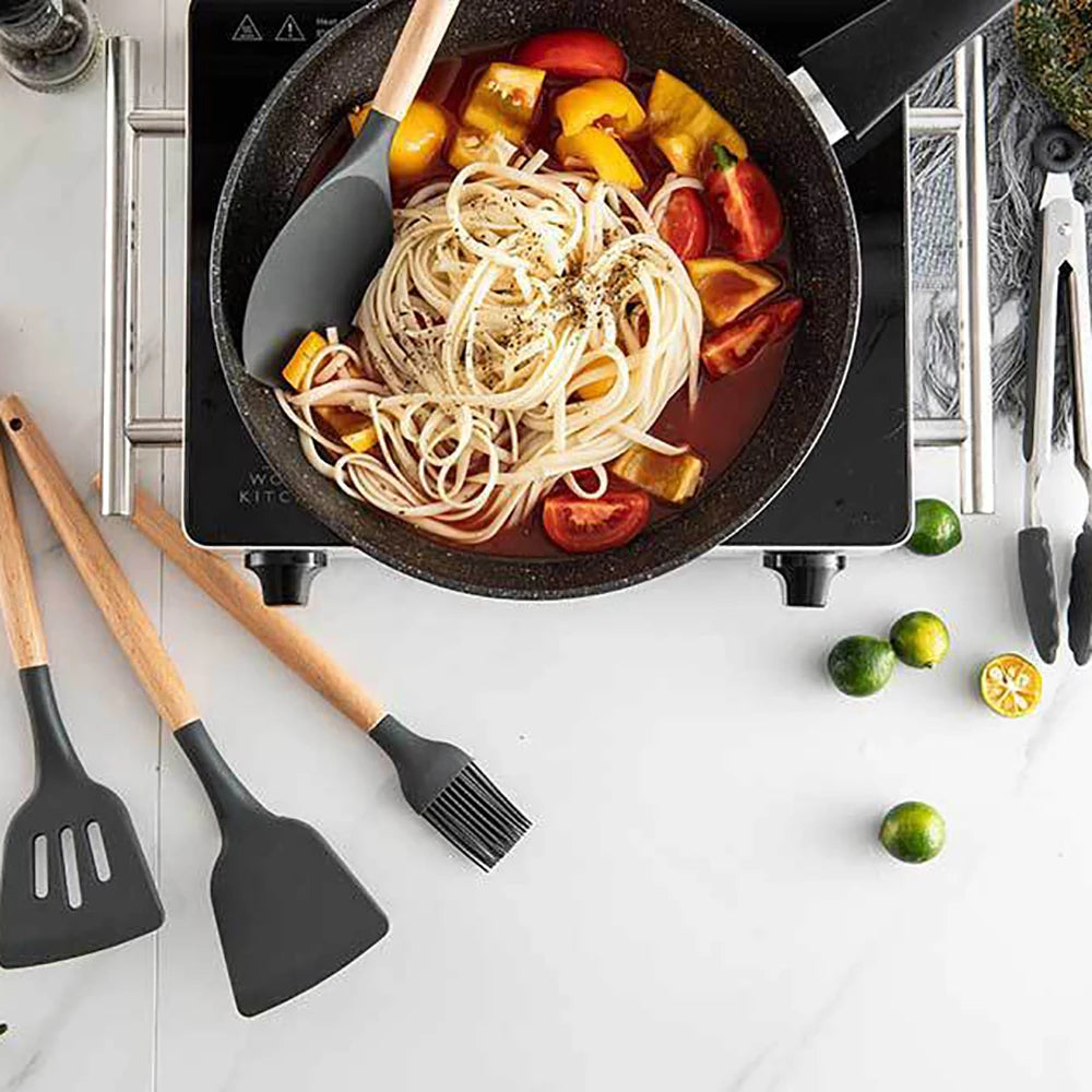 Silicone Kitchen Utensils With Wooden Handle Spatulas