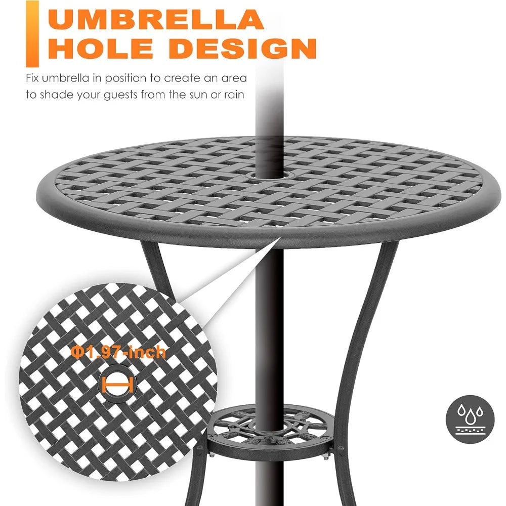 Outdoor Cast Aluminum Bistro Set 3 Piece With Umbrella Hole