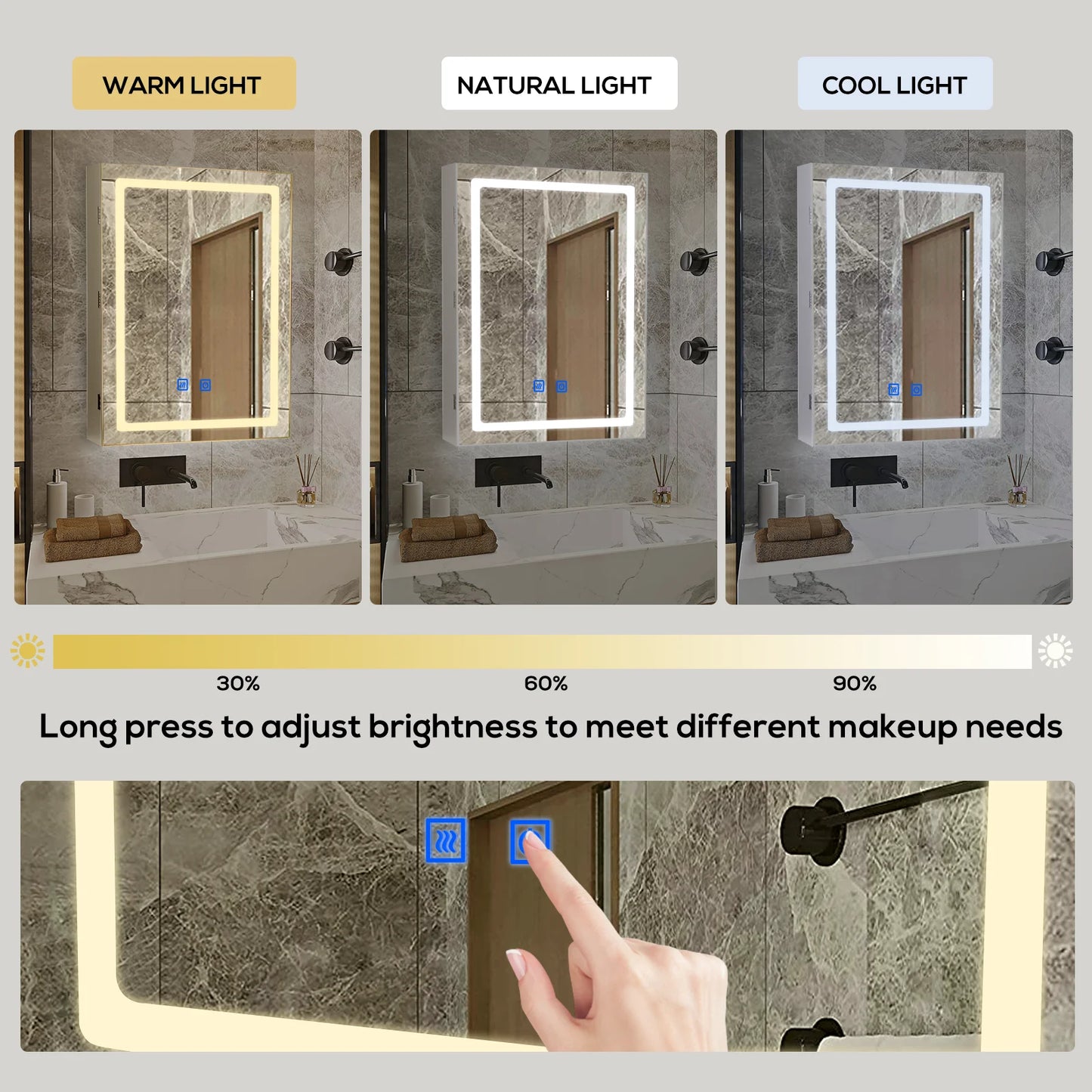 VOWNER LED Bathroom Cabinet With Defogger And Dimmer
