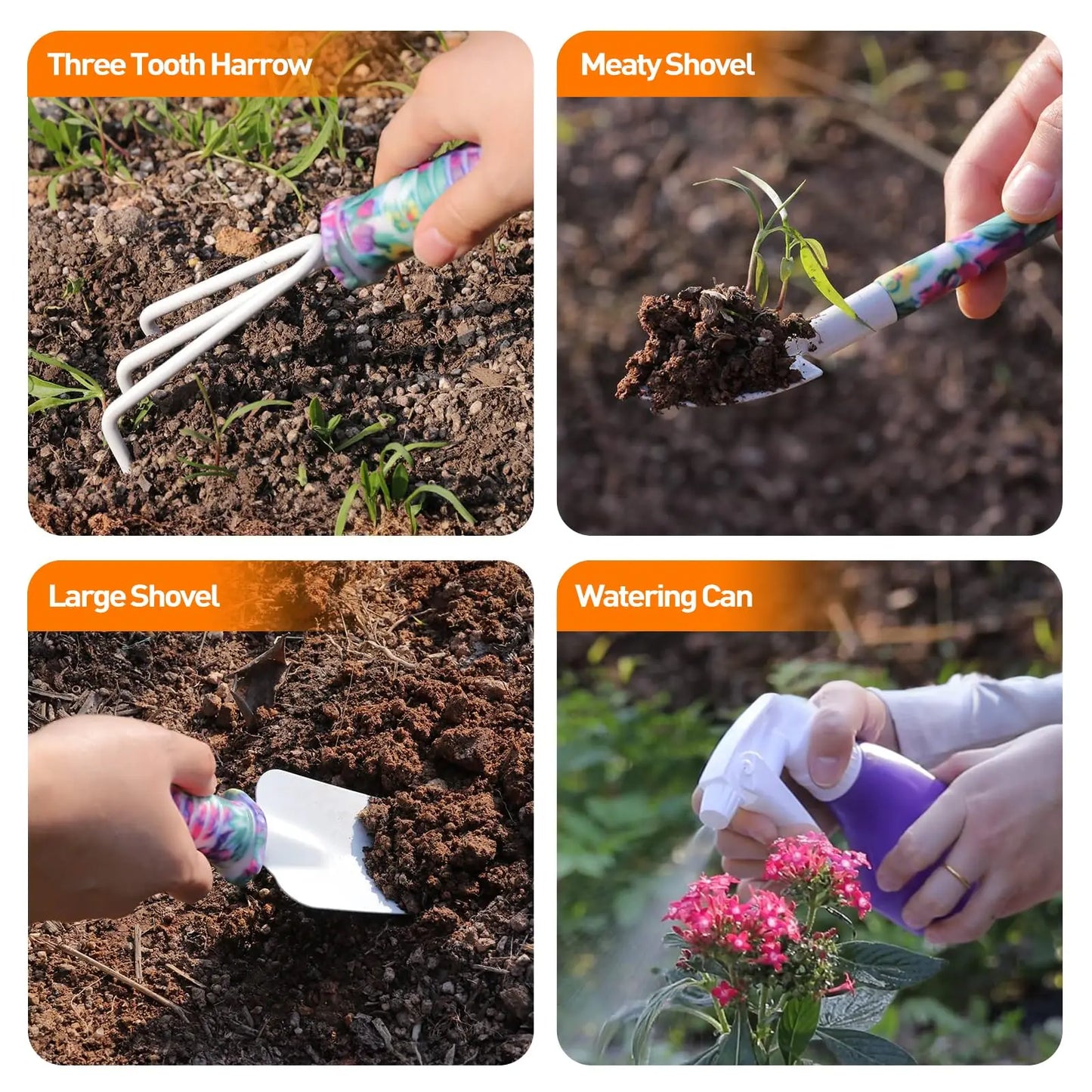Horticultural Planting Garden Tools Set Floral Print Branch Scissors Spray Can Weeder Pruner Shears Sprayer Garden Hand Tools