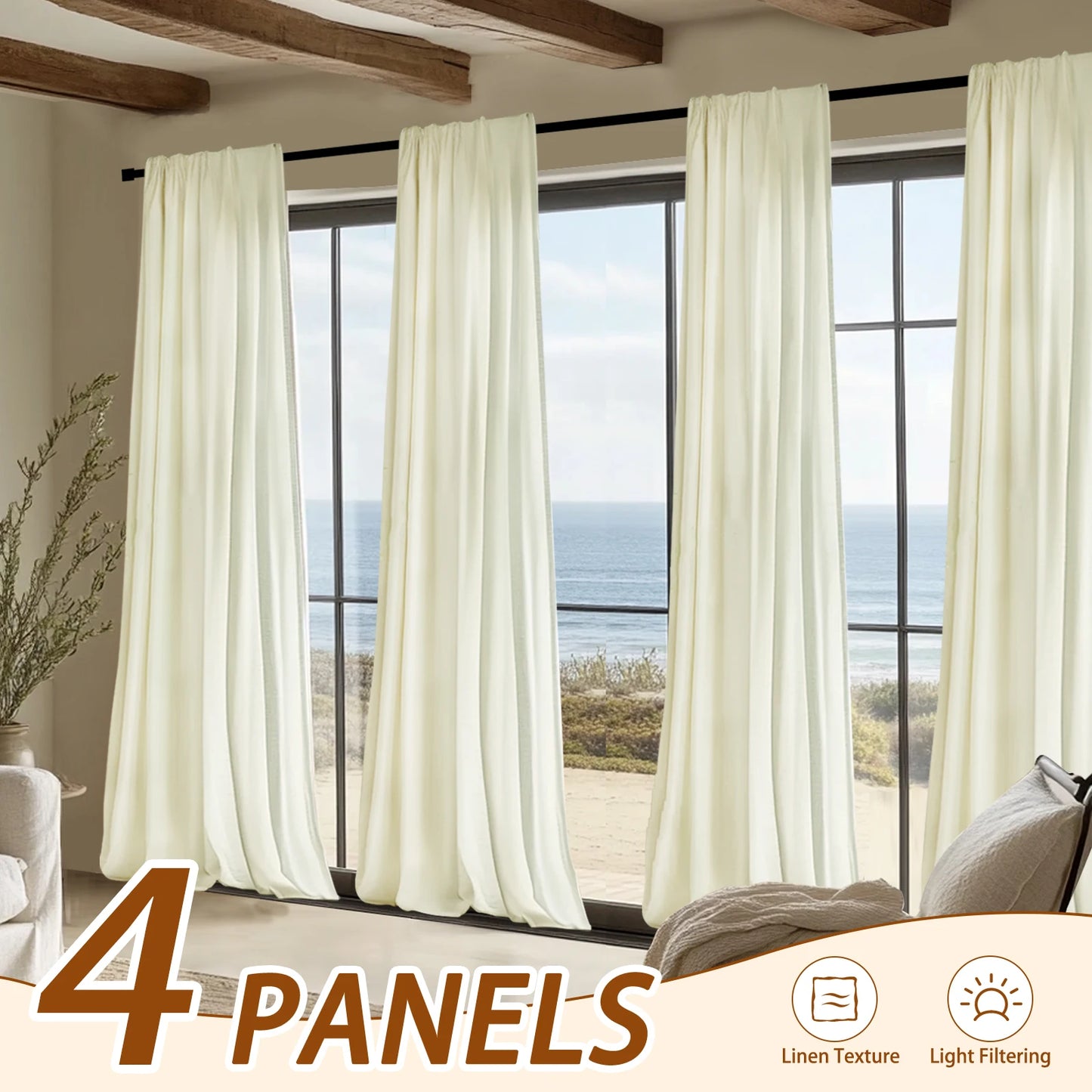 Jinchan Blend Curtains 4Pcs Set Light Filtering Rod Pocket