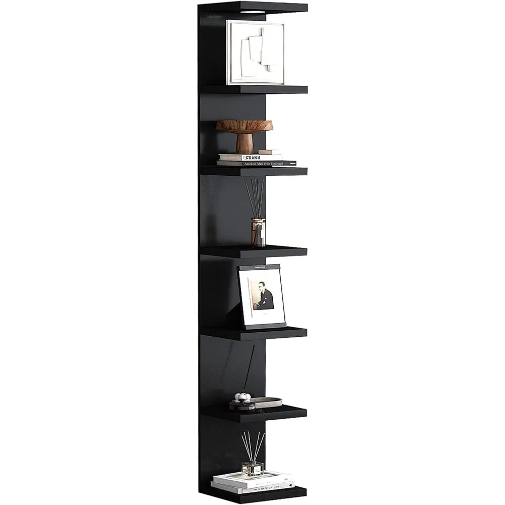 7 Tier Black Lacquer Wall Shelf Unit With LED Remote Light