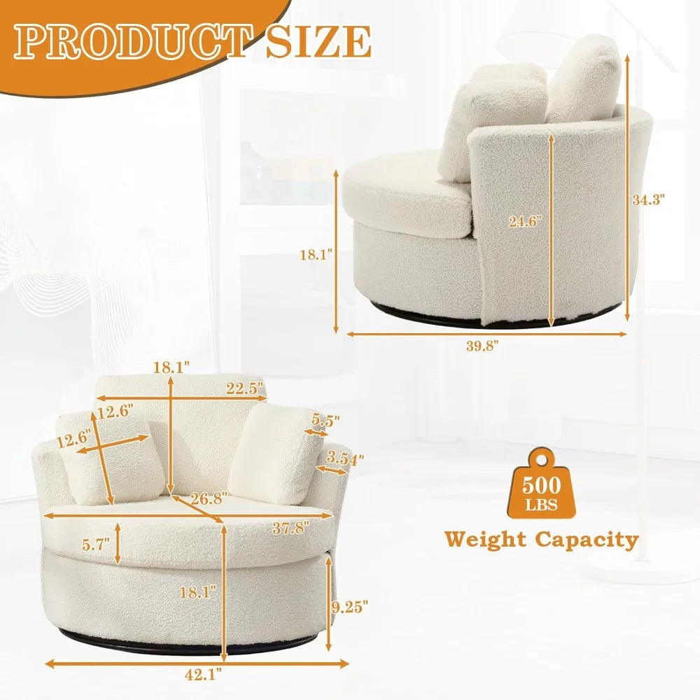 Swivel Barrel Accent Chair Set of 2, 40'' W Teddy Oversized Round Chair, 360° Rotating Modern Upholstered Armchair, Comfy Single