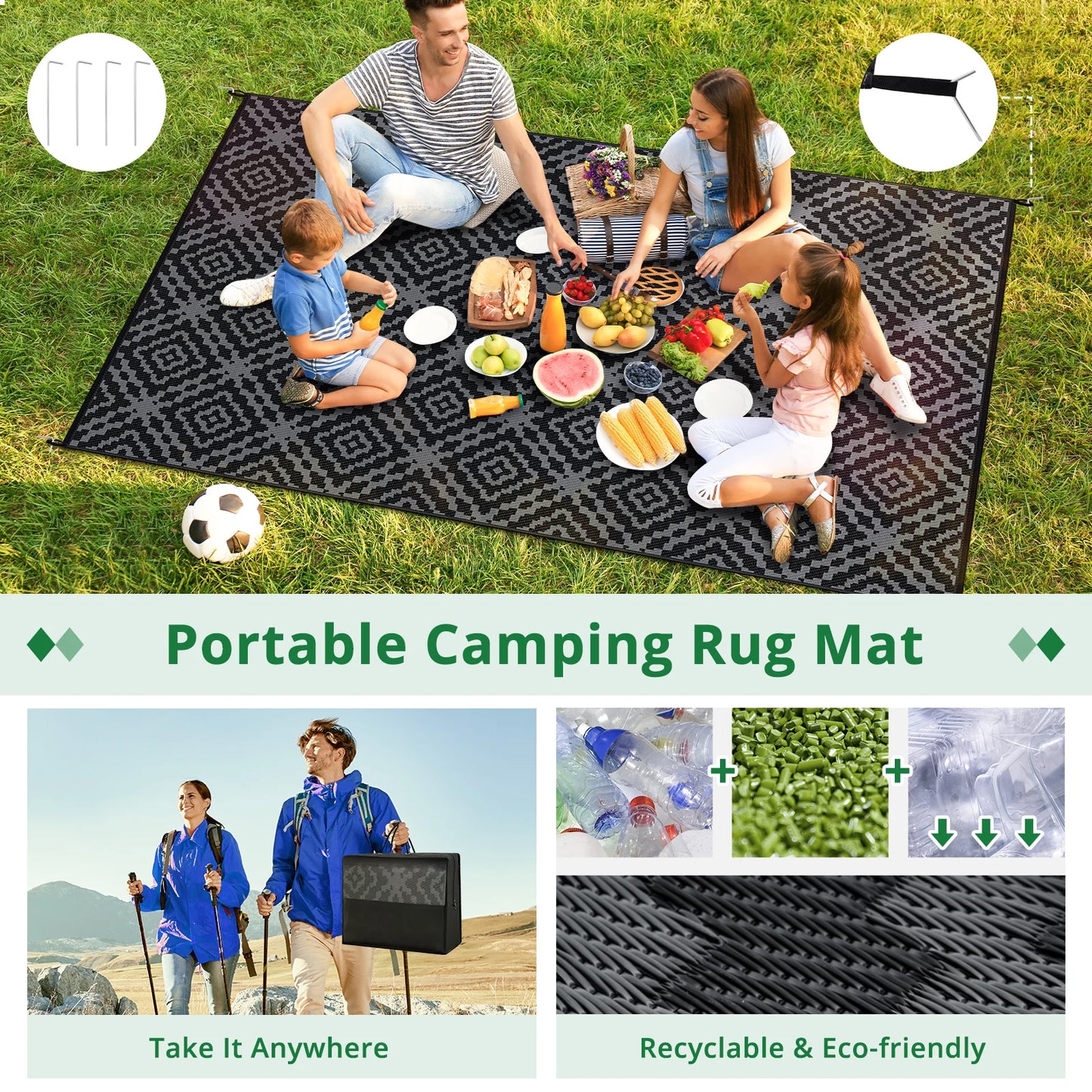 Waterproof Outdoor Camping Rug 6x9FT Reversible PVC Mat