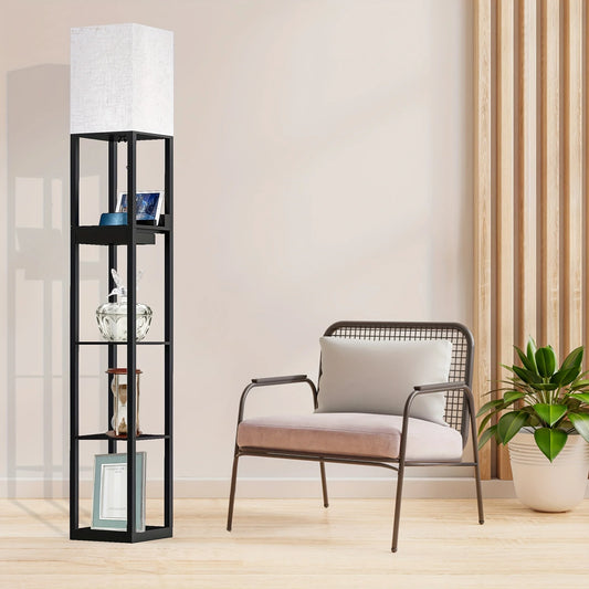 67 Inch Column Floor Lamp With Shelves USB Ports Drawer