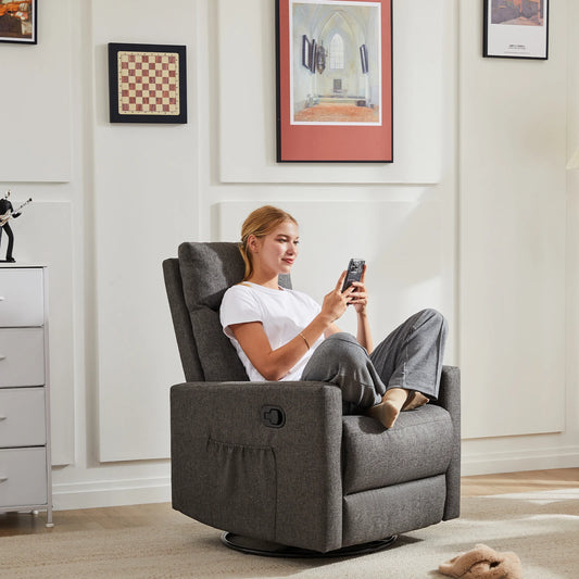 JHK Swivel Rocking Recliner Sofa With Extra Large Footrest