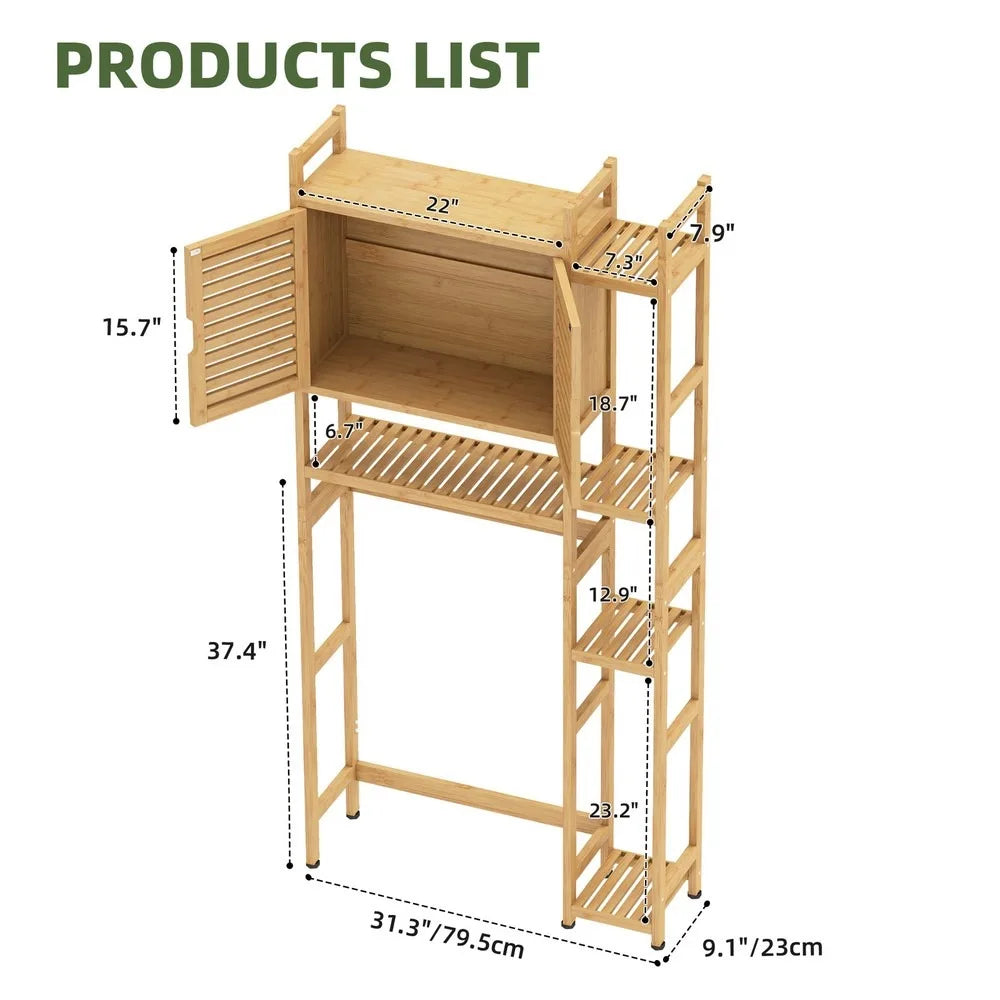 Bamboo Over The Toilet Bathroom Cabinet Storage Rack Space Saver 4 Tier Shelves