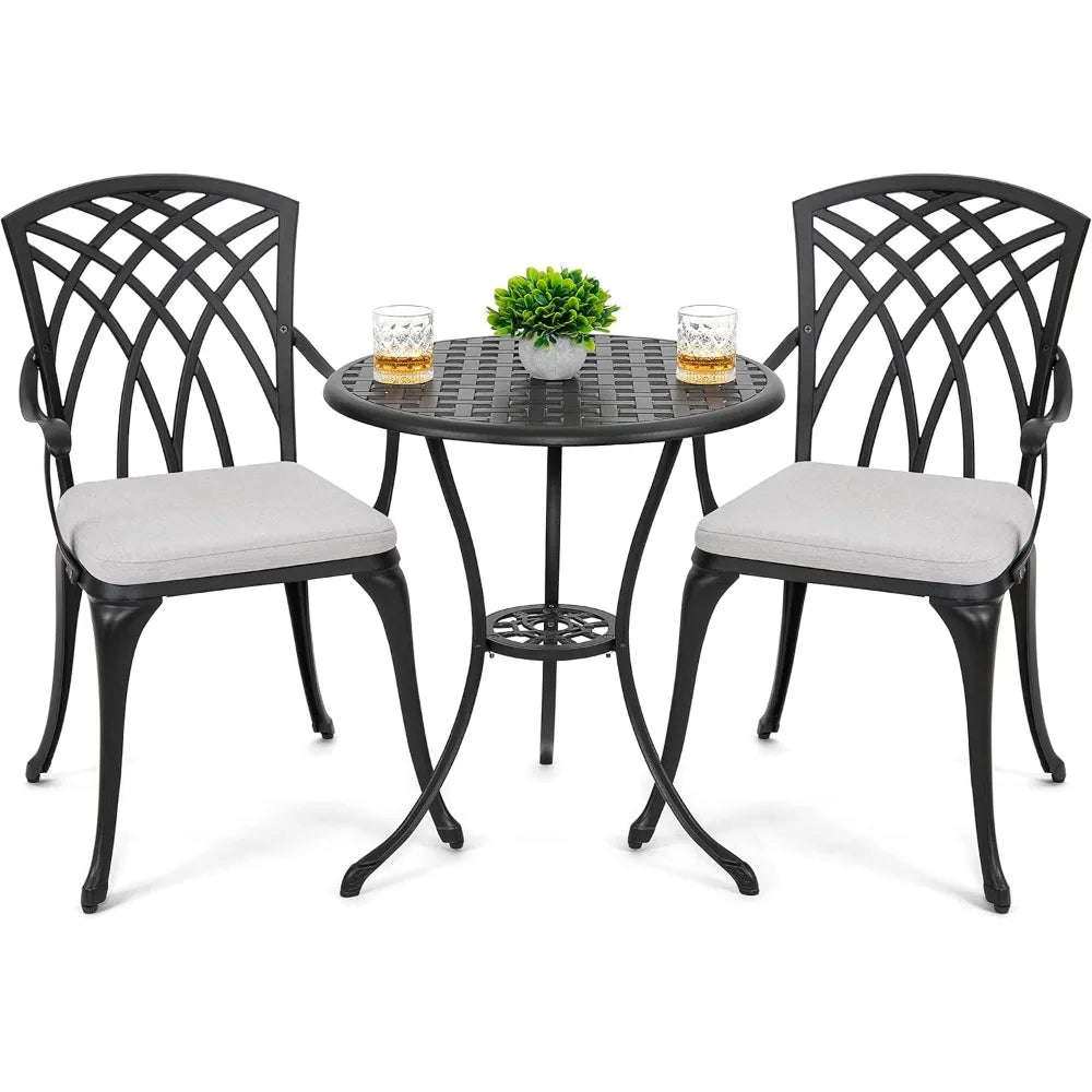 Outdoor Cast Aluminum Bistro Set 3 Piece With Umbrella Hole
