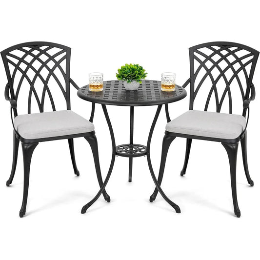 Outdoor Cast Aluminum Bistro Set 3 Piece With Umbrella Hole
