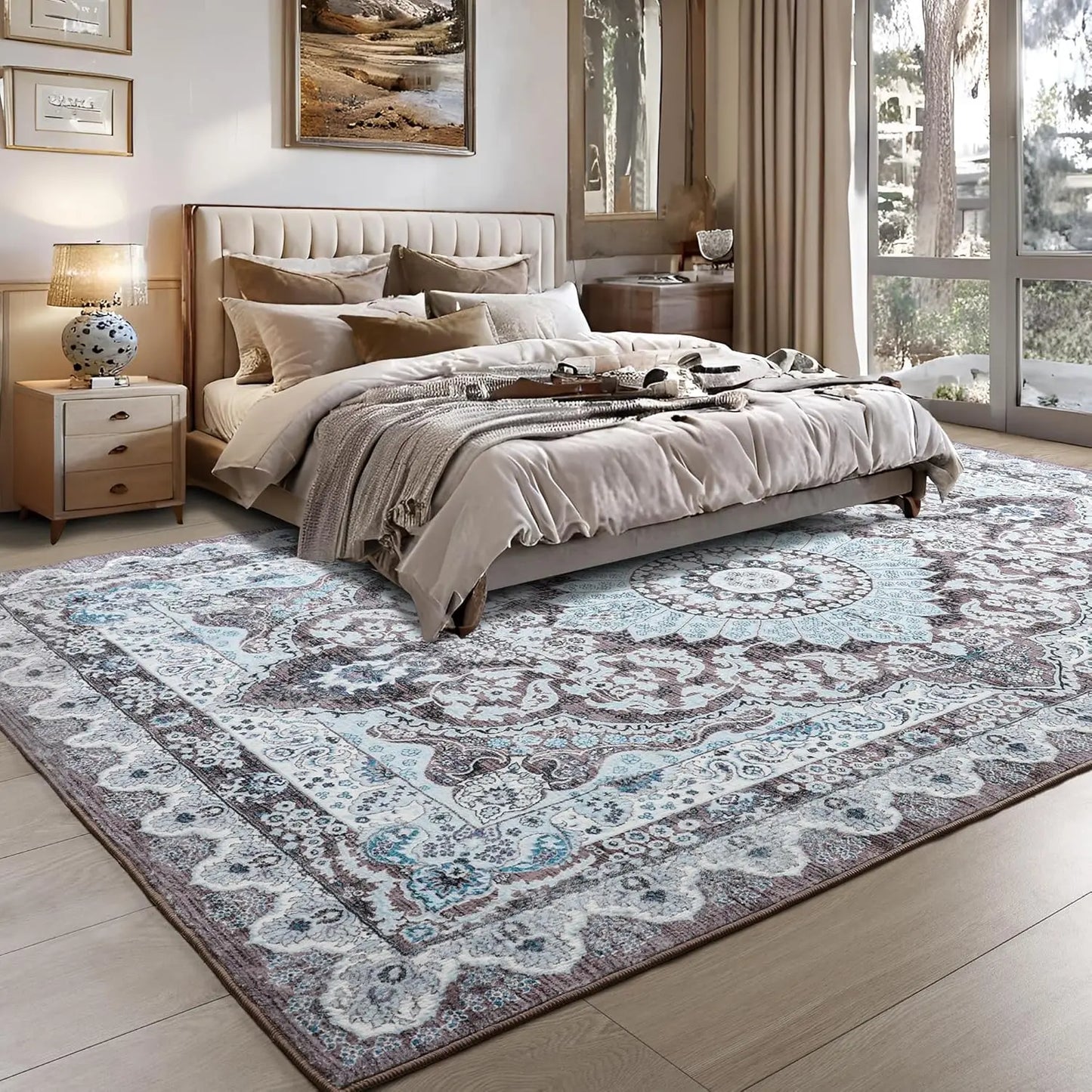Machine Washable Vintage Area Rug Non Slip Low Pile Backing