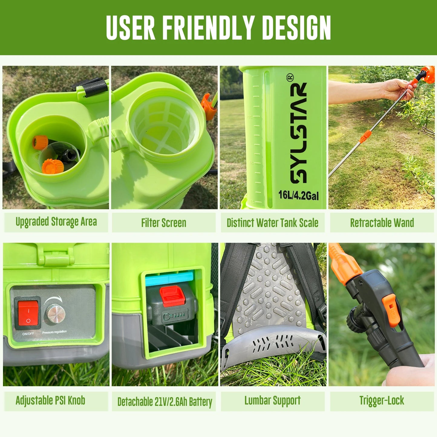 4 Gallon Battery Powered Backpack Sprayer With 5 Nozzles