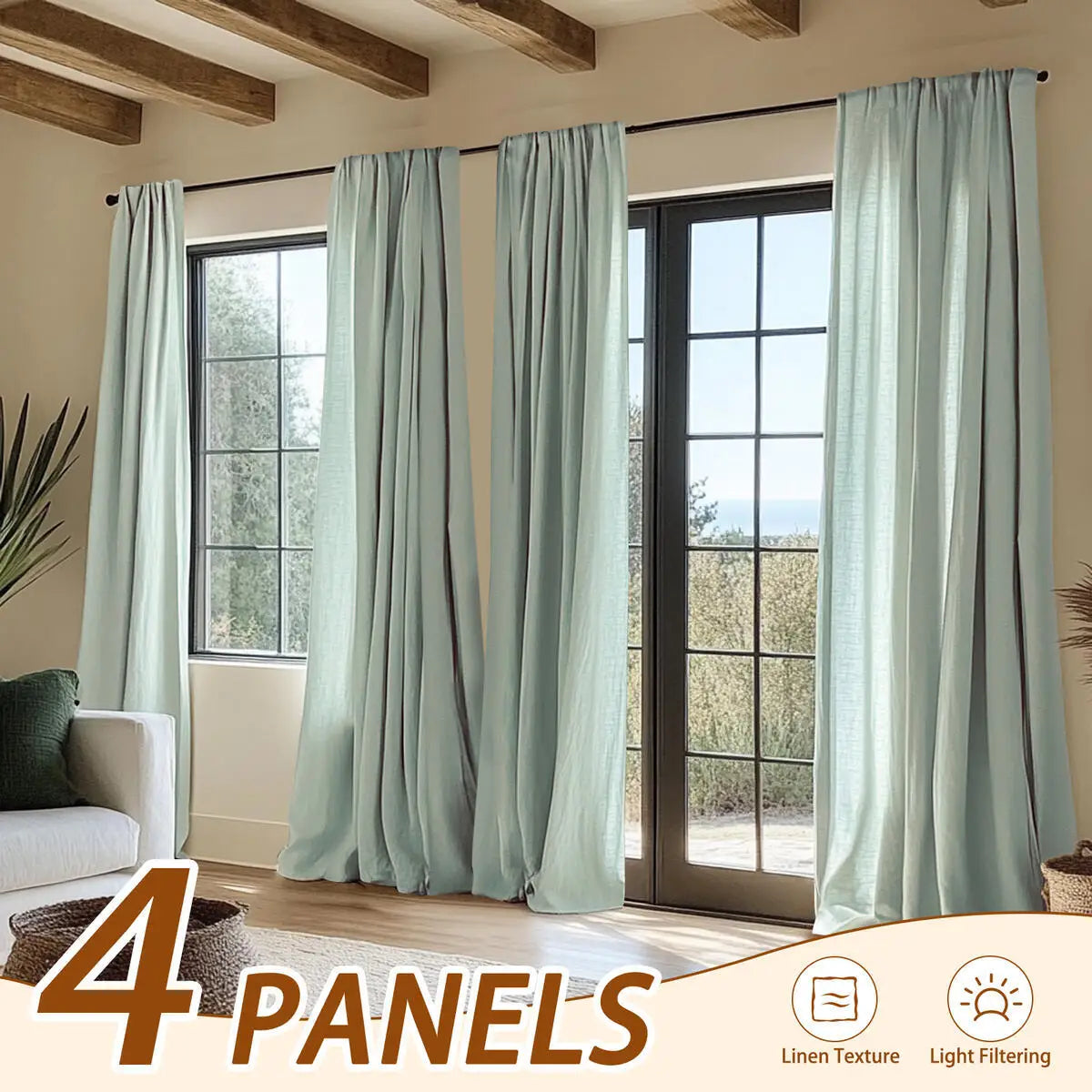 Jinchan Blend Curtains 4Pcs Set Light Filtering Rod Pocket