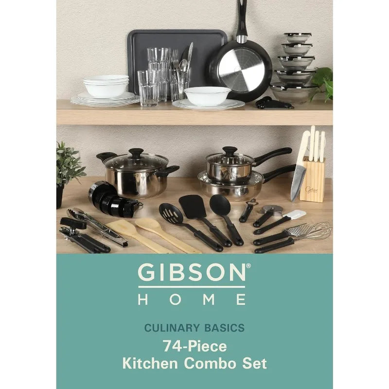 74 Piece Kitchen Box Cookware Set With Pots Pans Dinnerware