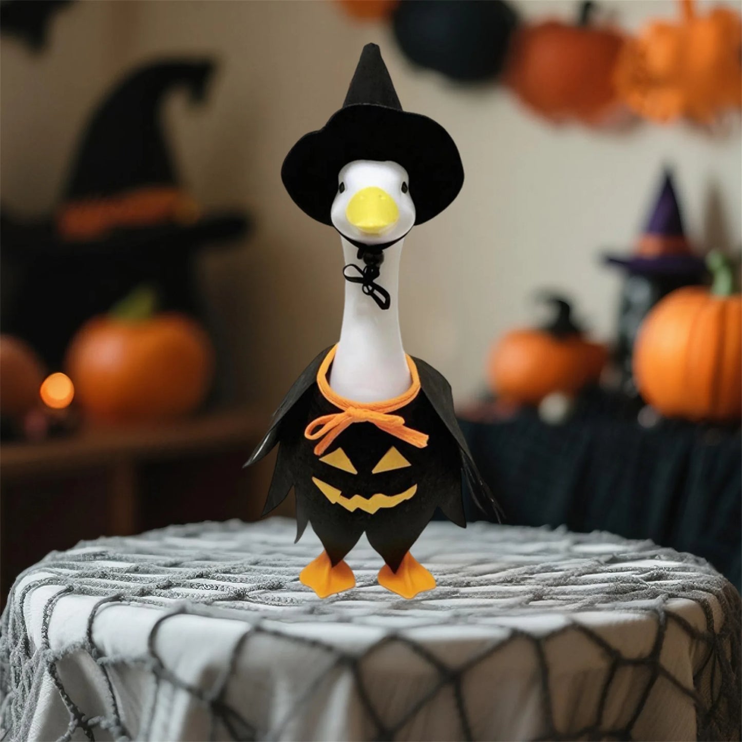 Halloween Porch Goose Outfits Ghost Costume and Hat Goose Statue Clothes Garden Decoration for Spooky Season