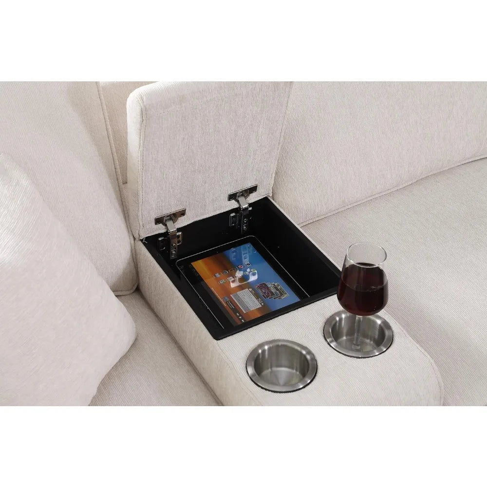 127" L-Shaped Sectional Couch with Movable Ottoman & 6 Throw Pillows,7 Seat Chenille Upholstered Sofa W/2 Cup Holder,USB Port &