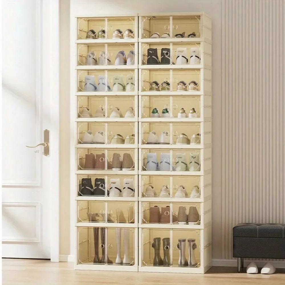 Portable Folding Shoe Organizer With Clear Door For Closet