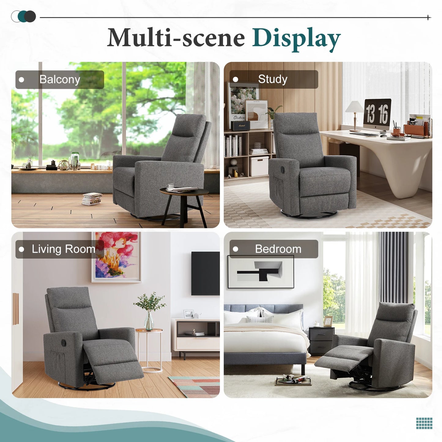 JHK Swivel Rocking Recliner Sofa With Extra Large Footrest