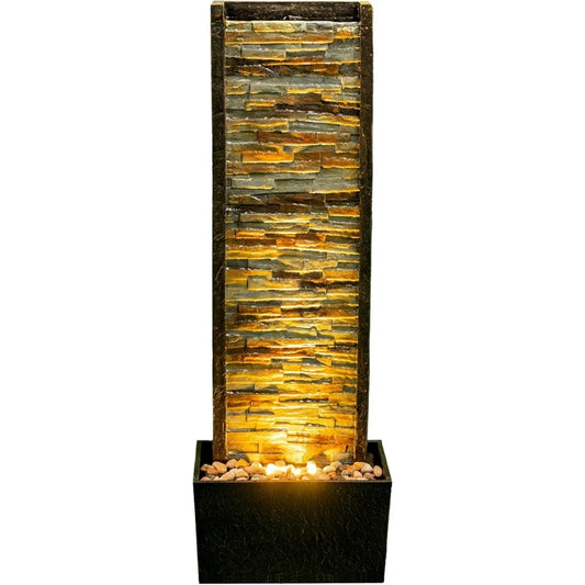 LED Illuminated Stone Cascade Waterfall Fountain Outdoor