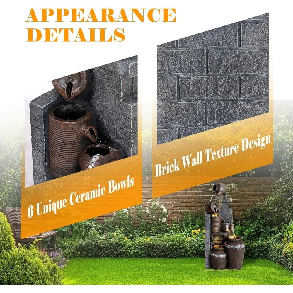 31.5" H Floor-Standing Cascading Garden Fountains, 6-Tiers Indoor/Outdoor Water Fountain with LED,Outdoor Water Fountain