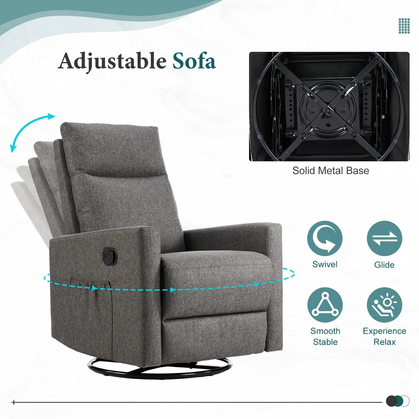 JHK Swivel Rocking Recliner Sofa With Extra Large Footrest