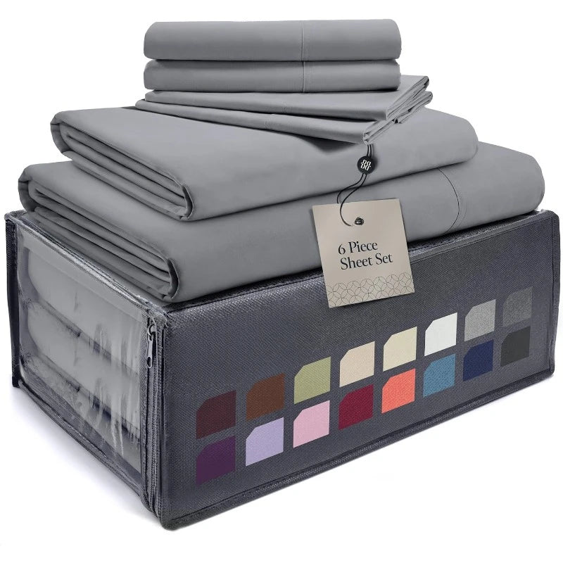 Luxury 6 Piece Queen Bed Sheets Pillowcases Wrinkle Free
