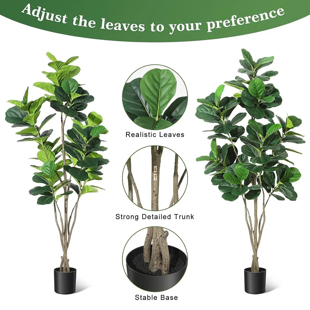 Artificial Fiddle Leaf Fig Tree FourFt FiveFt SixFt Tall Pot