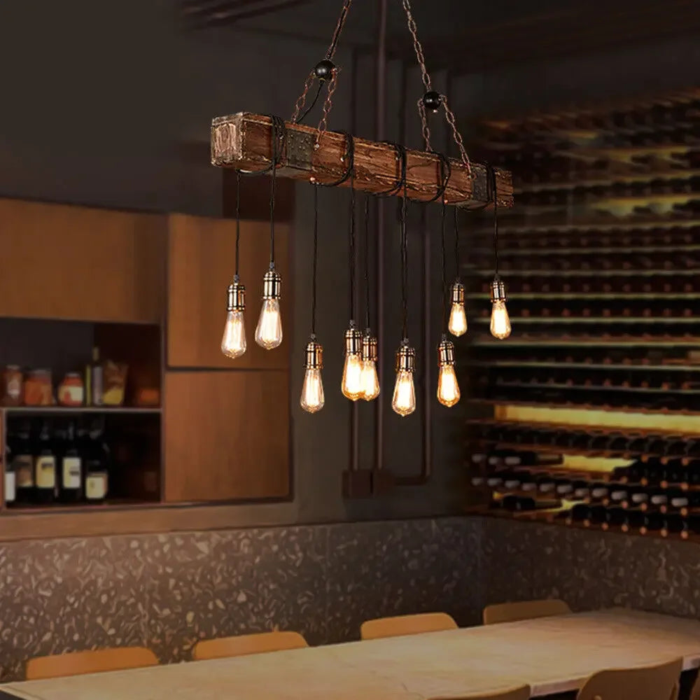 Rustic Wooden Beam Pendant Light For Pool Table Island