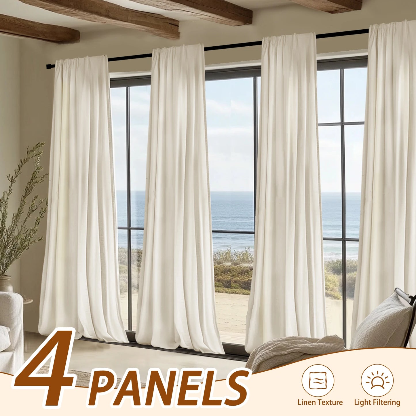 Jinchan Blend Curtains 4Pcs Set Light Filtering Rod Pocket