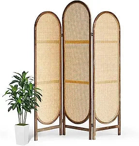 4 Panel Rattan Room Divider Folding Privacy Screen Wood