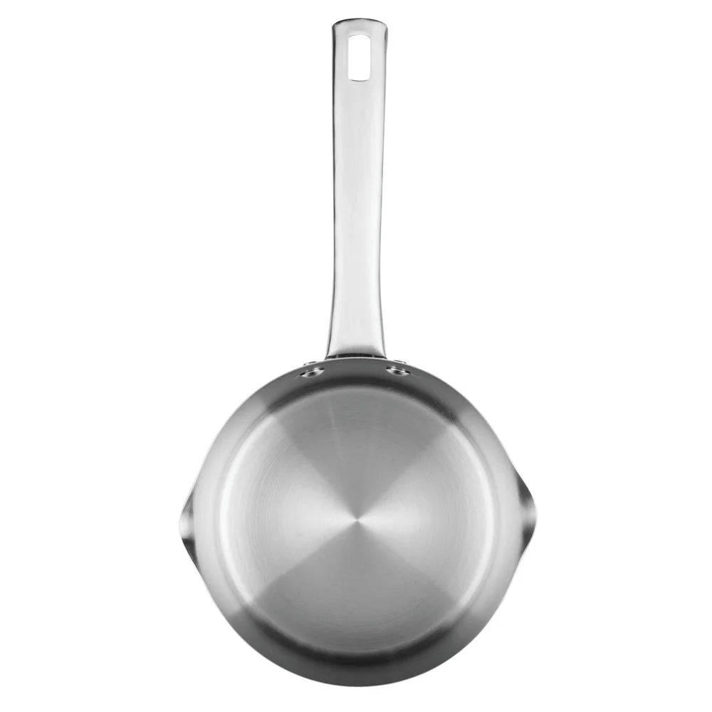 Luster 3-Quart Stainless Steel Straining Saucepan with Lid Dishwasher Safe Oven Safe Heat Conductive Aluminum Modern Cookware