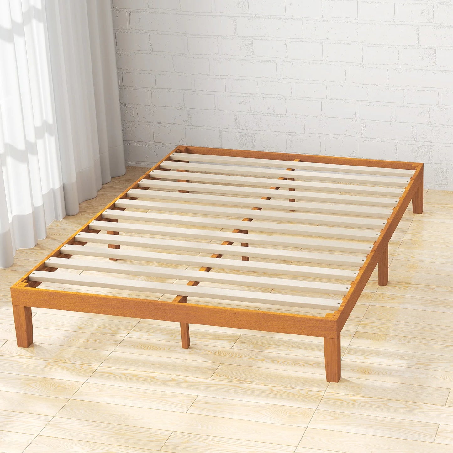 JHK Queen Solid Wood Bed Frame With Sturdy Slat Support