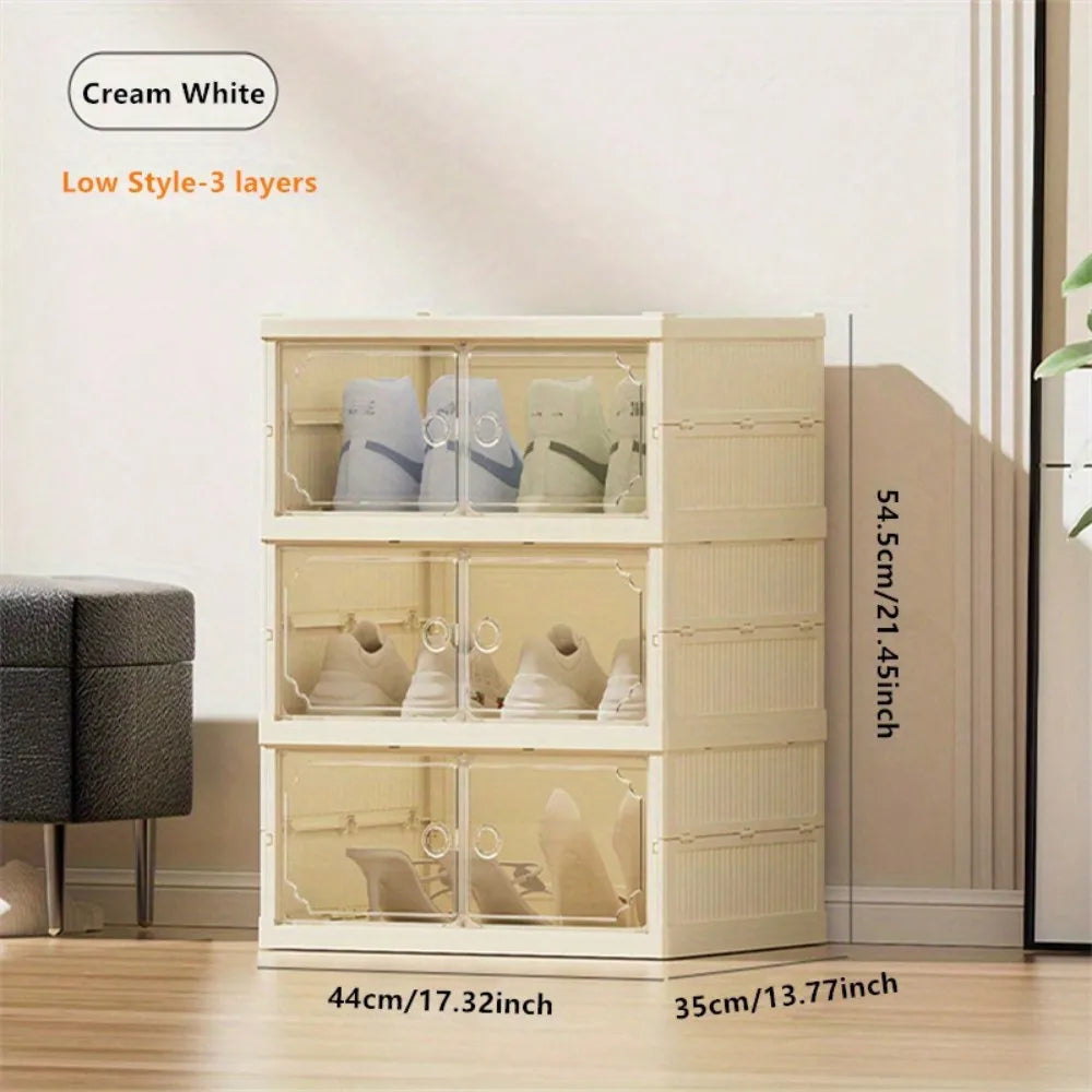 Portable Folding Shoe Organizer With Clear Door For Closet