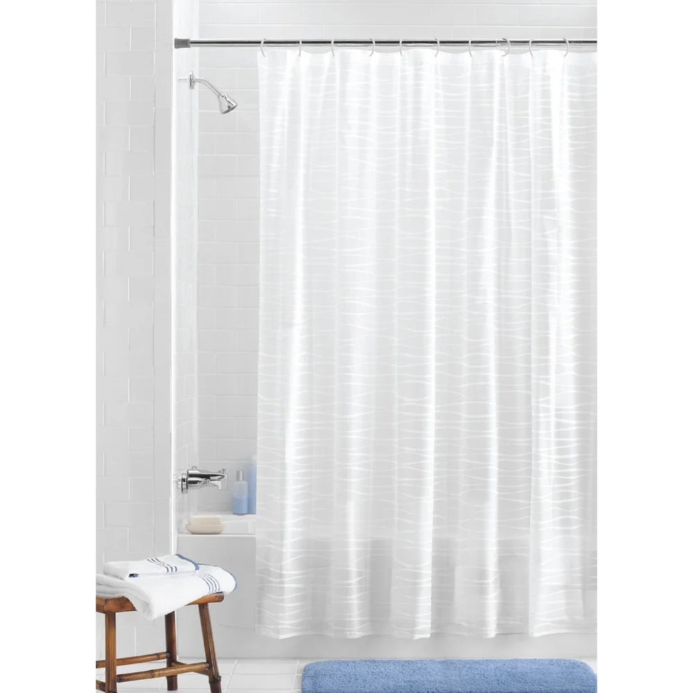 Waterproof PEVA Shower Curtain Set With Wave Design And Hooks