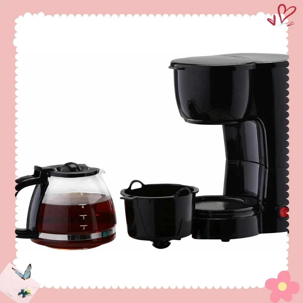 Black 5 Cup Drip Coffee Maker With Removable Filter Basket