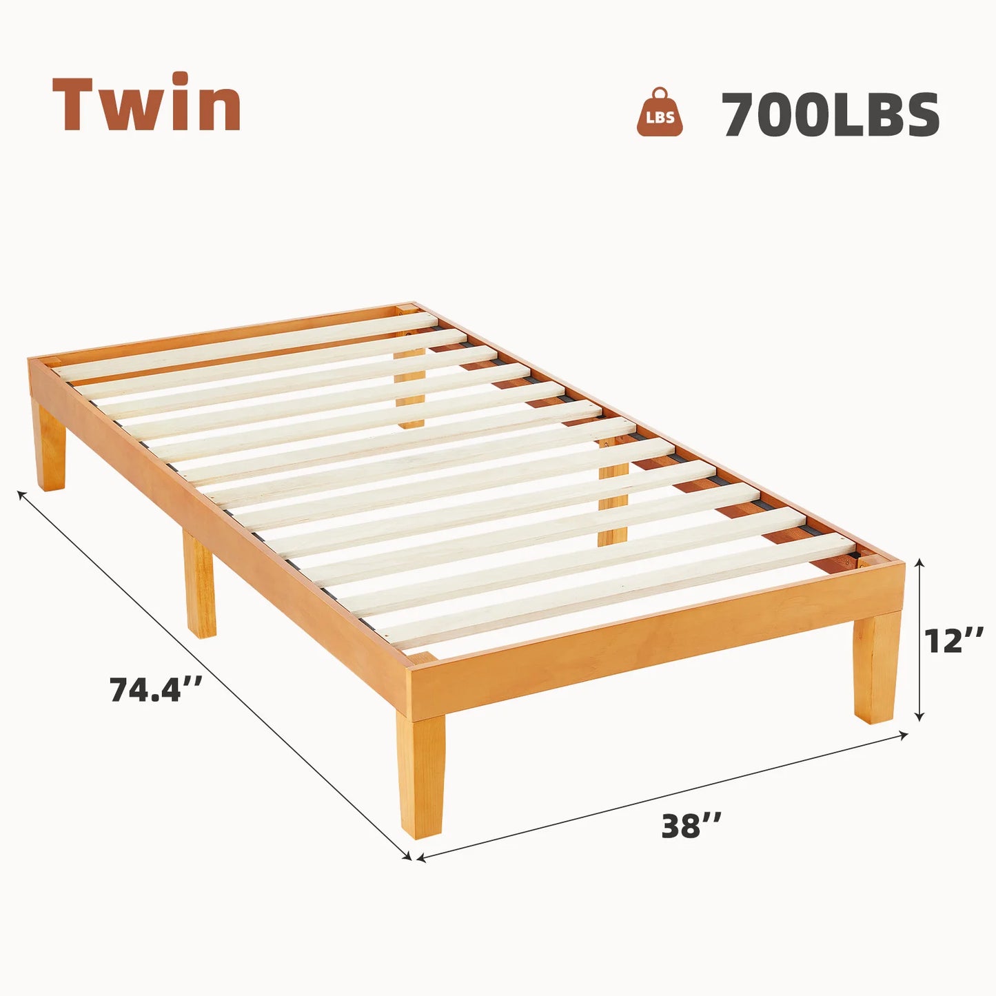JHK Queen Solid Wood Bed Frame With Sturdy Slat Support