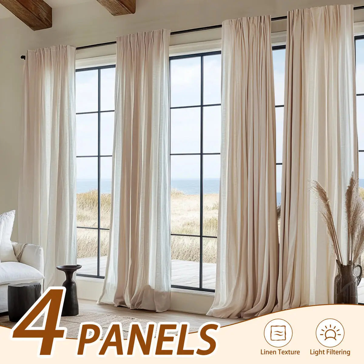 Jinchan Blend Curtains 4Pcs Set Light Filtering Rod Pocket