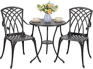 Outdoor Cast Aluminum Bistro Set 3 Piece With Umbrella Hole