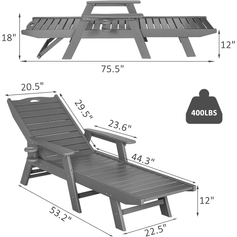 Outdoor Chaise Lounge 5 Position Adjustable Backrest Garden