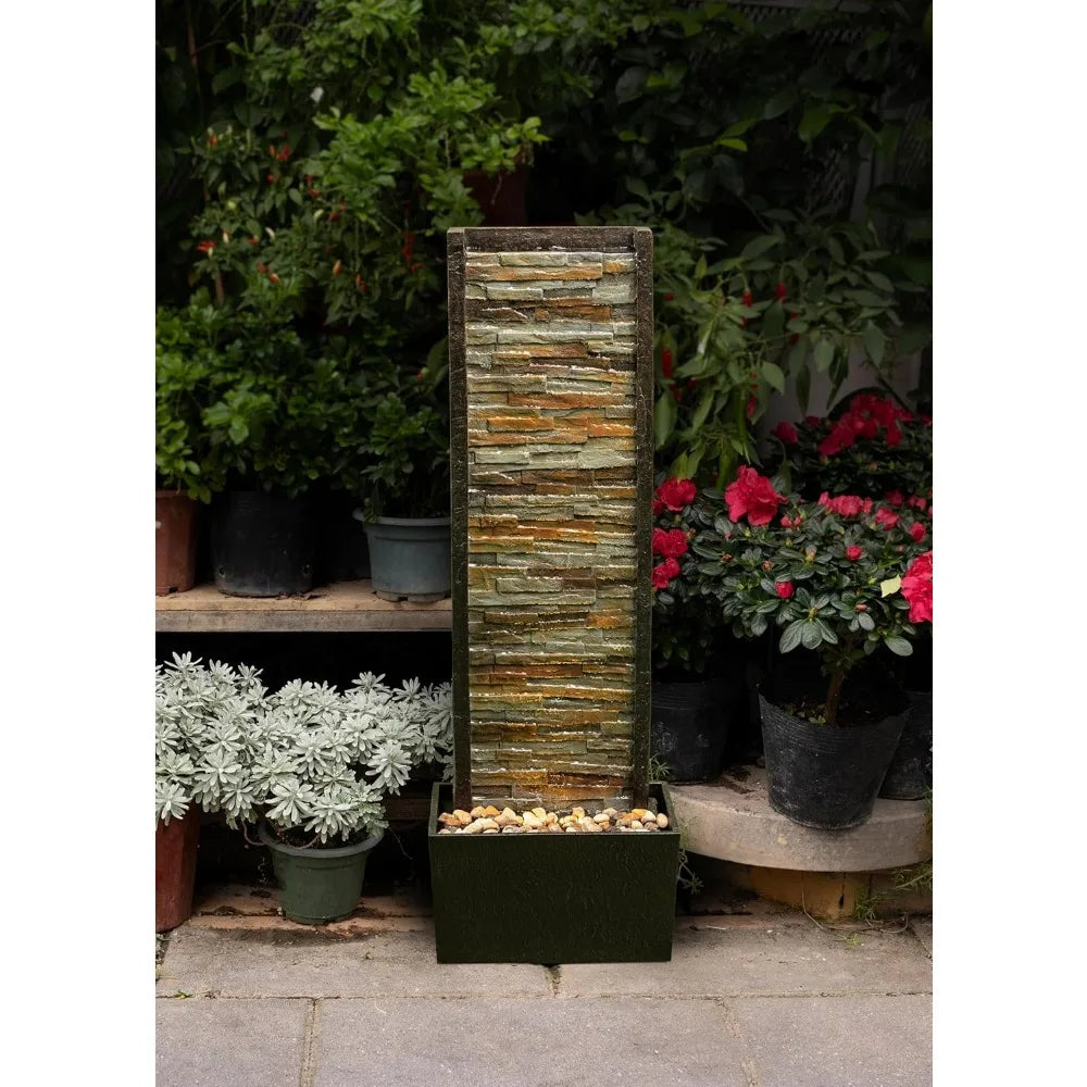 LED Illuminated Stone Cascade Waterfall Fountain Outdoor