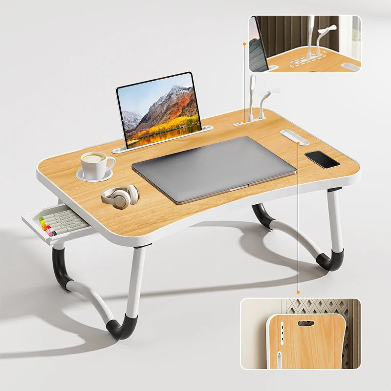 Foldable Laptop Desk With USB Light Small Fan Cup Holder