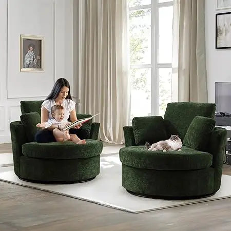 Swivel Barrel Accent Chair Set of 2, 40'' W Teddy Oversized Round Chair, 360° Rotating Modern Upholstered Armchair, Comfy Single