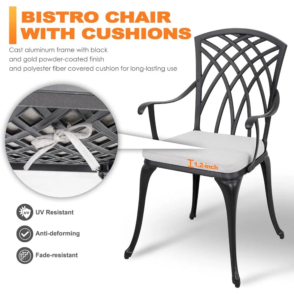 Outdoor Cast Aluminum Bistro Set 3 Piece With Umbrella Hole