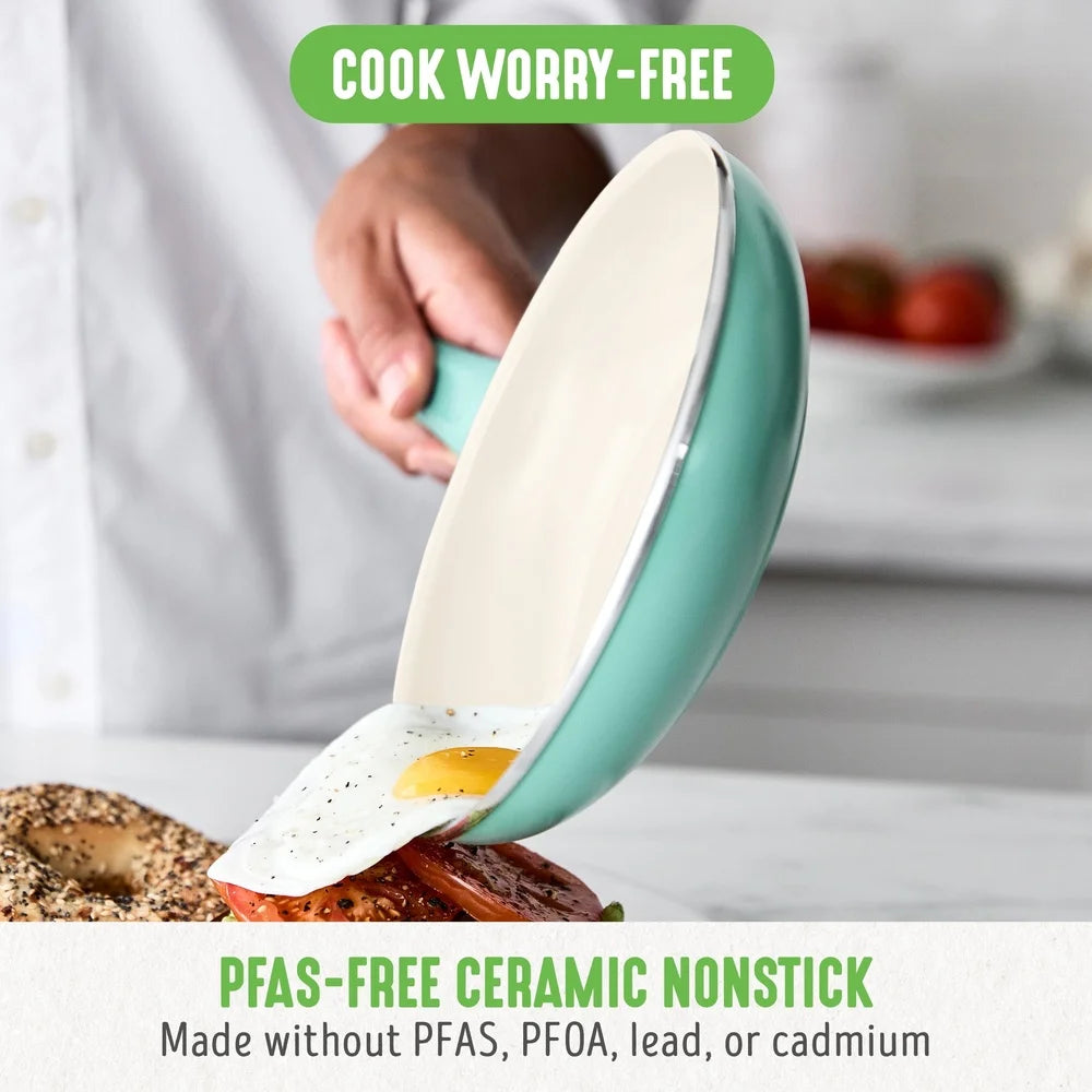 18-Piece Non-Stick Ceramic Cookware Set Toxin-Free Dishwasher Safe Aluminum Soft Grip Handles Durable Glass Lids Kitchen