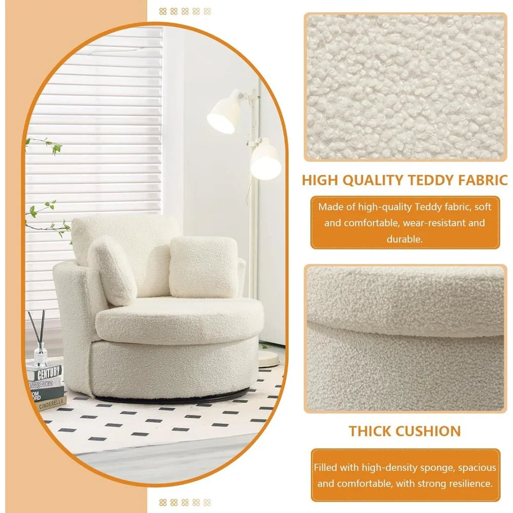 Swivel Barrel Accent Chair Set of 2, 40'' W Teddy Oversized Round Chair, 360° Rotating Modern Upholstered Armchair, Comfy Single