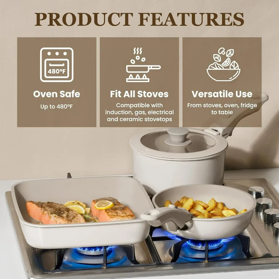 Ceramic 22-Piece Nonstick Cookware Set with Detachable Handles Induction Safe