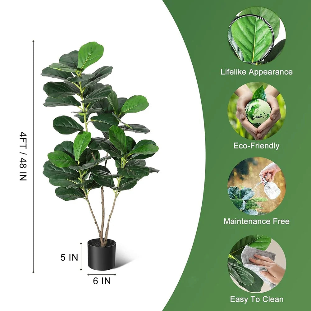 Artificial Fiddle Leaf Fig Tree FourFt FiveFt SixFt Tall Pot