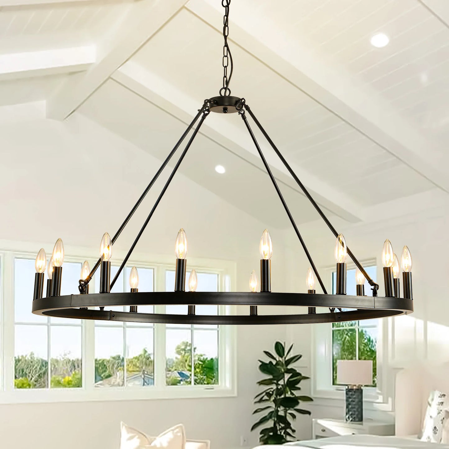 16 Light Wagon Wheel Chandelier Matte Farmhouse Pendant
