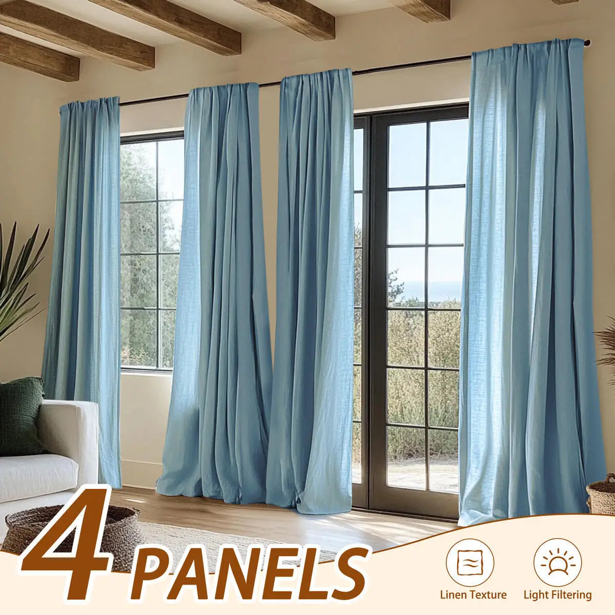 Jinchan Blend Curtains 4Pcs Set Light Filtering Rod Pocket
